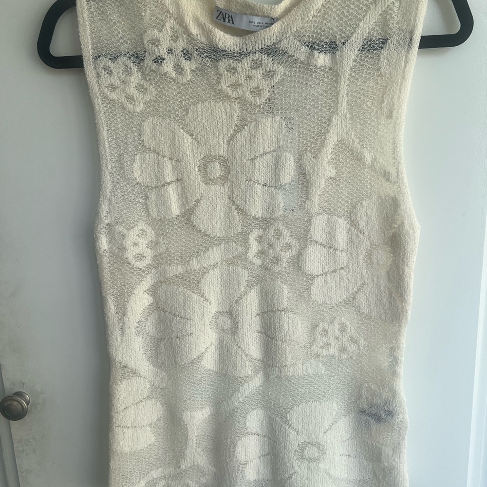 Zara Cream Floral Knit Tank Top